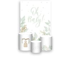 Painel De Festa Vertical 1,50 x 2,20 + Trio De Capas Cilindro - Chá de Bebê It's a Boy Floral 077 Painel De Festa Vertical 1,50 x 2,20 + Trio De Capas Cilindro - Chá de Bebê It's a Boy Floral 077