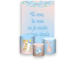 Painel De Festa Vertical 1,50 x 2,20 + Trio De Capas Cilindro - Chá de Fraldas Ursinho Azul 046 Painel De Festa Vertical 1,50 x 2,20 + Trio De Capas Cilindro - Chá de Fraldas Ursinho Azul 046
