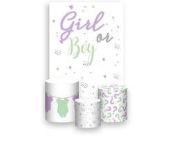 Painel De Festa Vertical 1,50 x 2,20 + Trio De Capas Cilindro - Chá de Revelação Simples Verde e Lilás 014 Painel De Festa Vertical 1,50 x 2,20 + Trio De Capas Cilindro - Chá de Revelação Simples Verde e Lilás 014