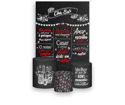 Painel De Festa Vertical 1,50 x 2,20 + Trio De Capas Cilindro - Chalkboard Chá Bar Vermelho 009