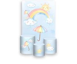 Painel De Festa Vertical 1,50 x 2,20 + Trio De Capas Cilindro - Chuva de Amor Versão Azul 003