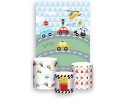 Painel De Festa Vertical 1,50 x 2,20 + Trio De Capas Cilindro - Cidade com Carrinhos 019