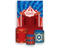 Painel De Festa Vertical 1,50 x 2,20 + Trio De Capas Cilindro - Circo Clássico Azul e Vermelho 038 Painel De Festa Vertical 1,50 x 2,20 + Trio De Capas Cilindro - Circo Clássico Azul e Vermelho 038