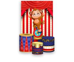 Painel De Festa Vertical 1,50 x 2,20 + Trio De Capas Cilindro - Circo Macaquinho Cute 028