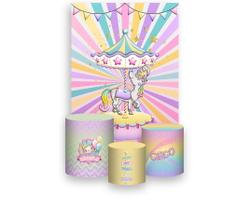 Painel De Festa Vertical 1,50 x 2,20 + Trio De Capas Cilindro - Circo Rosa Candy Color 008