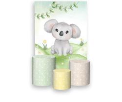 Painel De Festa Vertical 1,50 x 2,20 + Trio De Capas Cilindro - Coala Aquarela Cute 040