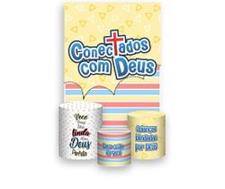 Painel De Festa Vertical 1,50 x 2,20 + Trio De Capas Cilindro - Conectados com Deus 013 Painel De Festa Vertical 1,50 x 2,20 + Trio De Capas Cilindro - Conectados com Deus 013