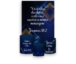 Painel De Festa Vertical 1,50 x 2,20 + Trio De Capas Cilindro - Congresso Evangélico Azul com Geométrico 071