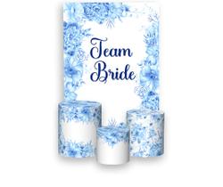 Painel De Festa Vertical 1,50 x 2,20 + Trio De Capas Cilindro - Despedida de Solteira Bride To Be Floral Azul 005 Painel De Festa Vertical 1,50 x 2,20 + Trio De Capas Cilindro - Despedida de Solteira Bride To Be Floral Azul 005