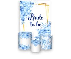 Painel De Festa Vertical 1,50 x 2,20 + Trio De Capas Cilindro - Despedida de Solteira Bride To Be Floral Azul 006 Painel De Festa Vertical 1,50 x 2,20 + Trio De Capas Cilindro - Despedida de Solteira Bride To Be Floral Azul 006