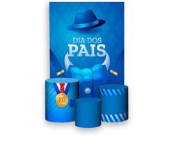 Painel De Festa Vertical 1,50 x 2,20 + Trio De Capas Cilindro - Dia dos Pais Azul Retrô Suspensório 030