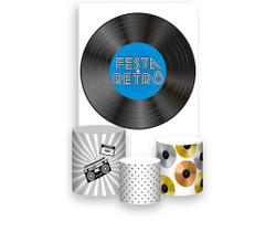 Painel De Festa Vertical 1,50 x 2,20 + Trio De Capas Cilindro - Disco Retro Azul 025