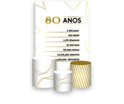 Painel De Festa Vertical 1,50 x 2,20 + Trio De Capas Cilindro - Efeito Geométrico Dourado 80 Anos 086