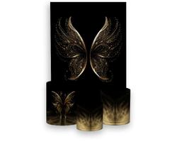 Painel De Festa Vertical 1,50 x 2,20 + Trio De Capas Cilindro - Efeito Glitter Asas Douradas 039