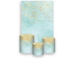Painel De Festa Vertical 1,50 x 2,20 + Trio De Capas Cilindro - Efeito Glitter Dourado e Mármore 007 Painel De Festa Vertical 1,50 x 2,20 + Trio De Capas Cilindro - Efeito Glitter Dourado e Mármore 007