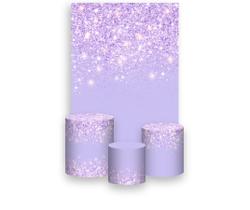 Painel De Festa Vertical 1,50 x 2,20 + Trio De Capas Cilindro - Efeito Glitter Lilás Brilhante 041 Painel De Festa Vertical 1,50 x 2,20 + Trio De Capas Cilindro - Efeito Glitter Lilás Brilhante 041