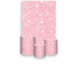 Painel De Festa Vertical 1,50 x 2,20 + Trio De Capas Cilindro - Efeito Glitter Rosa Pastel com Efeito de Brilho 063