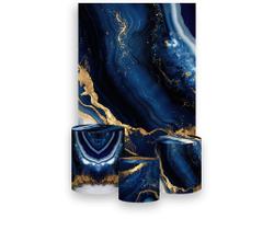 Painel De Festa Vertical 1,50 x 2,20 + Trio De Capas Cilindro - Efeito Mármore Azul com Dourado 100 Painel De Festa Vertical 1,50 x 2,20 + Trio De Capas Cilindro - Efeito Mármore Azul com Dourado 100