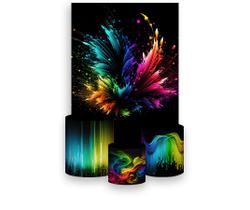 Painel De Festa Vertical 1,50 x 2,20 + Trio De Capas Cilindro - Efeito Neon Sete Cores 022