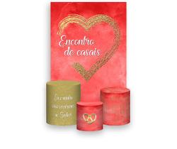 Painel De Festa Vertical 1,50 x 2,20 + Trio De Capas Cilindro - Encontro de Casais Vermelho e Dourado 021