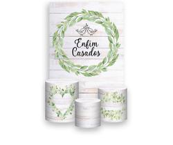 Painel De Festa Vertical 1,50 x 2,20 + Trio De Capas Cilindro - Enfim Casados Folhagens 016 Painel De Festa Vertical 1,50 x 2,20 + Trio De Capas Cilindro - Enfim Casados Folhagens 016