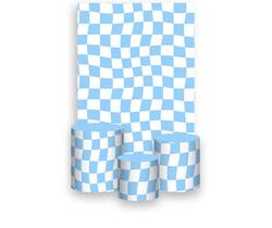 Painel De Festa Vertical 1,50 x 2,20 + Trio De Capas Cilindro - Estampa Quadriculado Retrô Azul Claro 034