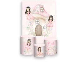 Painel De Festa Vertical 1,50 x 2,20 + Trio De Capas Cilindro - Fada Morena com Flores 017