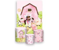 Painel De Festa Vertical 1,50 x 2,20 + Trio De Capas Cilindro - Fazendinha Rosa Vaqueira Aquarela 025 Painel De Festa Vertical 1,50 x 2,20 + Trio De Capas Cilindro - Fazendinha Rosa Vaqueira Aquarela 025