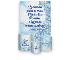 Painel De Festa Vertical 1,50 x 2,20 + Trio De Capas Cilindro - Fé Floral Azul 033