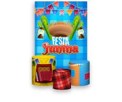 Painel De Festa Vertical 1,50 x 2,20 + Trio De Capas Cilindro - Festa Junina Chapéu Caipira 030 Painel De Festa Vertical 1,50 x 2,20 + Trio De Capas Cilindro - Festa Junina Chapéu Caipira 030