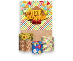 Painel De Festa Vertical 1,50 x 2,20 + Trio De Capas Cilindro - Festa Junina De Girassóis 044 Painel De Festa Vertical 1,50 x 2,20 + Trio De Capas Cilindro - Festa Junina De Girassóis 044