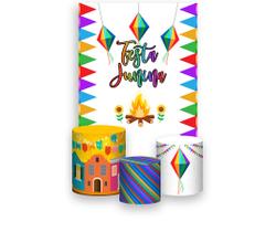 Painel De Festa Vertical 1,50 x 2,20 + Trio De Capas Cilindro - Festa Junina Lanternas 032 Painel De Festa Vertical 1,50 x 2,20 + Trio De Capas Cilindro - Festa Junina Lanternas 032