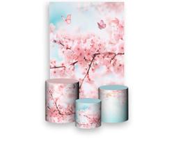 Painel De Festa Vertical 1,50 x 2,20 + Trio De Capas Cilindro - Flor Sakura Cerejeira Realista 002 Painel De Festa Vertical 1,50 x 2,20 + Trio De Capas Cilindro - Flor Sakura Cerejeira Realista 002