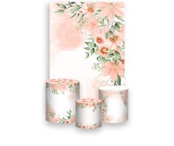 Painel De Festa Vertical 1,50 x 2,20 Trio De Capas Cilindro, Floral Tom Salmão 132