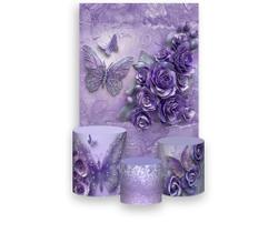 Painel De Festa Vertical 1,50 x 2,20 + Trio De Capas Cilindro - Flores e Borboletas Lilás com Roxo 038 Painel De Festa Vertical 1,50 x 2,20 + Trio De Capas Cilindro - Flores e Borboletas Lilás com Roxo 038