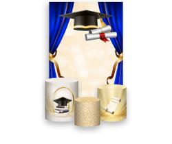 Painel De Festa Vertical 1,50 x 2,20 + Trio De Capas Cilindro - Formatura Cortinas Azul e Capelo 027