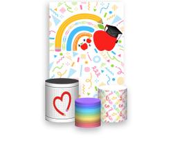 Painel De Festa Vertical 1,50 x 2,20 + Trio De Capas Cilindro - Formatura Infantil 020 Painel De Festa Vertical 1,50 x 2,20 + Trio De Capas Cilindro - Formatura Infantil 020