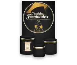 Painel De Festa Vertical 1,50 x 2,20 + Trio De Capas Cilindro - Formatura Parabéns Formandos 010