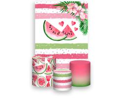 Painel De Festa Vertical 1,50 x 2,20 + Trio De Capas Cilindro - Fruta Melancia Listras 001