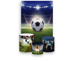 Painel De Festa Vertical 1,50 x 2,20 + Trio De Capas Cilindro - Futebol Bola no Campo 022