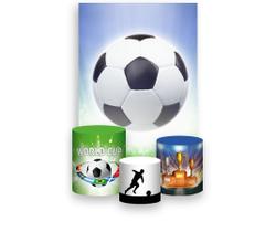 Painel De Festa Vertical 1,50 x 2,20 + Trio De Capas Cilindro - Futebol Copa Do Mundo Bola 001