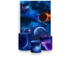 Painel De Festa Vertical 1,50 x 2,20 + Trio De Capas Cilindro - Galáxia Azul Planetas 006 Painel De Festa Vertical 1,50 x 2,20 + Trio De Capas Cilindro - Galáxia Azul Planetas 006