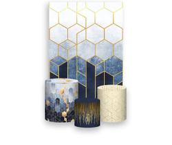 Painel De Festa Vertical 1,50 x 2,20 + Trio De Capas Cilindro - Geométrico Azul Masculino 001