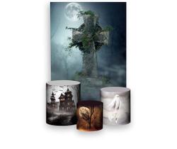 Painel De Festa Vertical 1,50 x 2,20 + Trio De Capas Cilindro - Halloween Espantalho Assombrado 022 Painel De Festa Vertical 1,50 x 2,20 + Trio De Capas Cilindro - Halloween Espantalho Assombrado 022