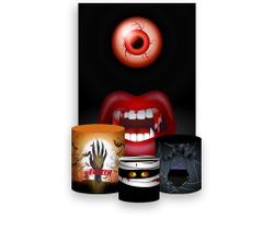 Painel De Festa Vertical 1,50 x 2,20 + Trio De Capas Cilindro - Halloween Monstro Assustador 028 Painel De Festa Vertical 1,50 x 2,20 + Trio De Capas Cilindro - Halloween Monstro Assustador 028