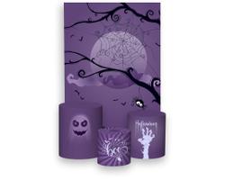 Painel De Festa Vertical 1,50 x 2,20 + Trio De Capas Cilindro - Halloween Roxo Assombrado 012 Painel De Festa Vertical 1,50 x 2,20 + Trio De Capas Cilindro - Halloween Roxo Assombrado 012