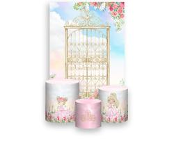 Painel De Festa Vertical 1,50 x 2,20 + Trio De Capas Cilindro -Jardim Portão Dourado 047 Painel De Festa Vertical 1,50 x 2,20 + Trio De Capas Cilindro -Jardim Portão Dourado 047