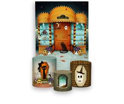 Painel De Festa Vertical 1,50 x 2,20 + Trio De Capas Cilindro - Loja de Halloween Escura 017