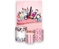 Painel De Festa Vertical 1,50 x 2,20 Trio De Capas Cilindro Maquiagem Batom Rosa 012 Painel De Festa Vertical 1,50 x 2,20 Trio De Capas Cilindro Maquiagem Batom Rosa 012