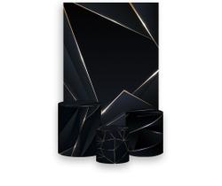Painel De Festa Vertical 1,50 x 2,20 + Trio De Capas Cilindro - Masculino Preto e Dourado 039 Painel De Festa Vertical 1,50 x 2,20 + Trio De Capas Cilindro - Masculino Preto e Dourado 039